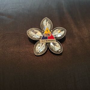 Old Ironsides Brooch with Clear Gemstones